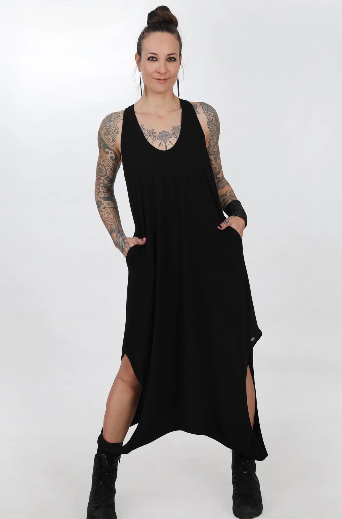 Black Cotton Asymmetric Dress