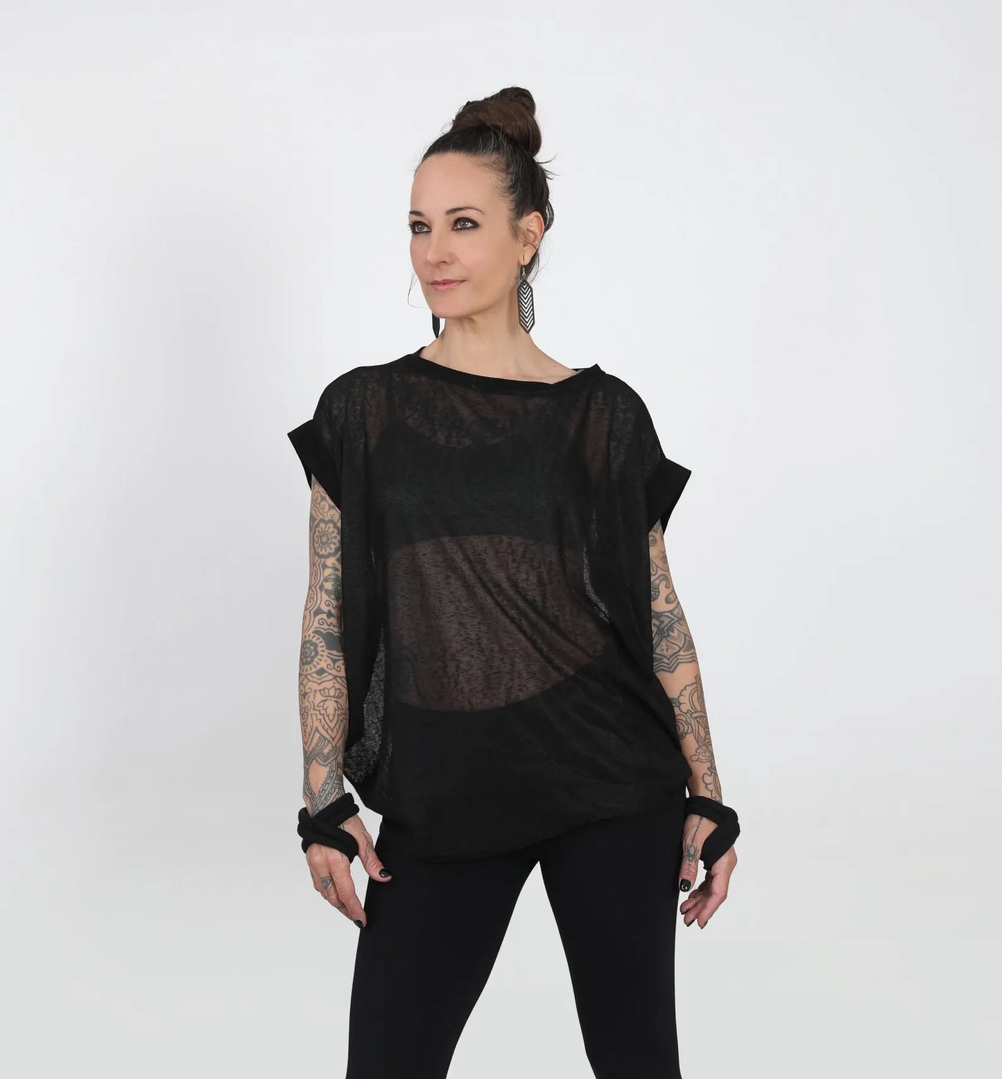 Women's Sheer Oversized Off The Shoulder Cotton Polyester Top