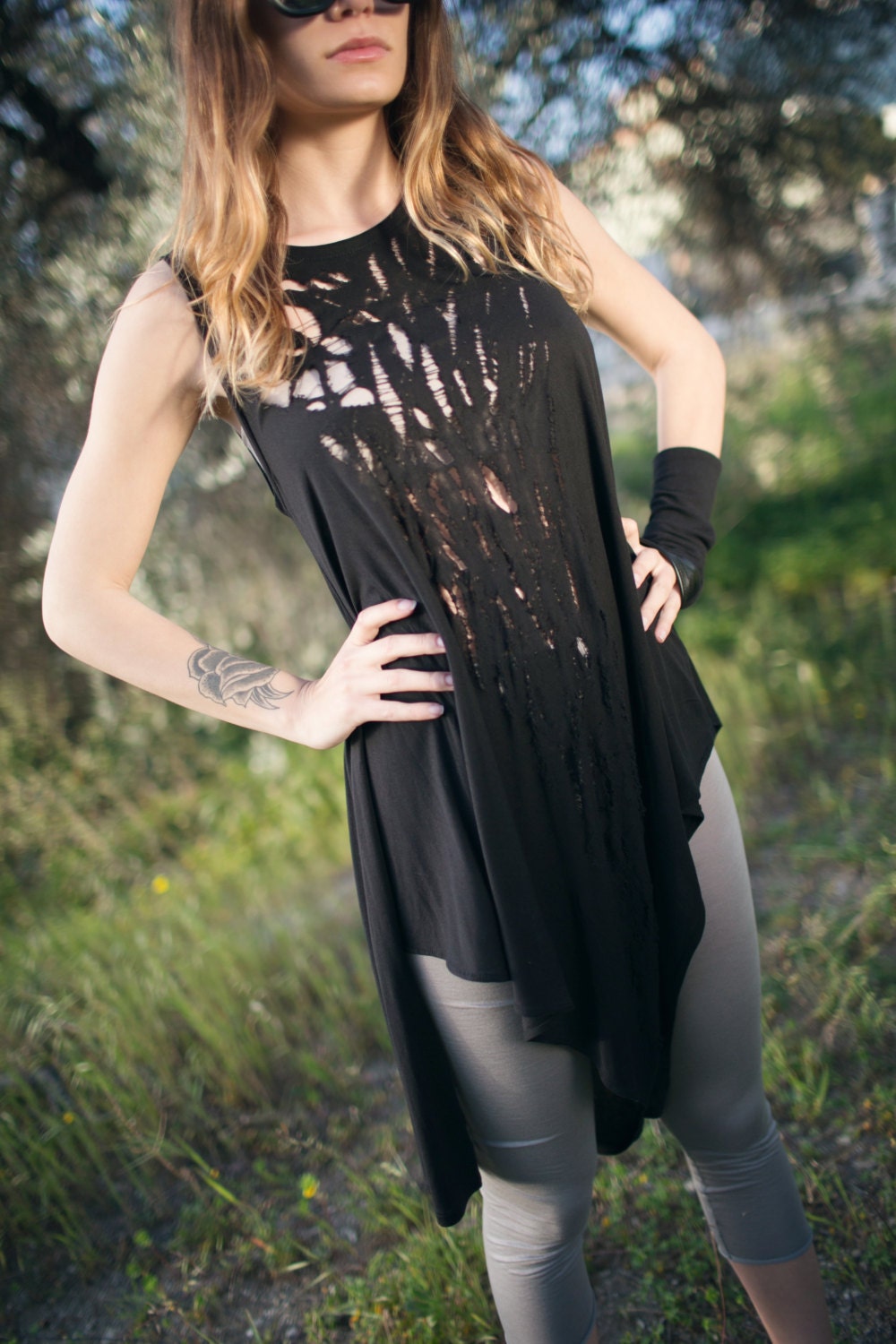 Women's Asymmetric Shredded Top