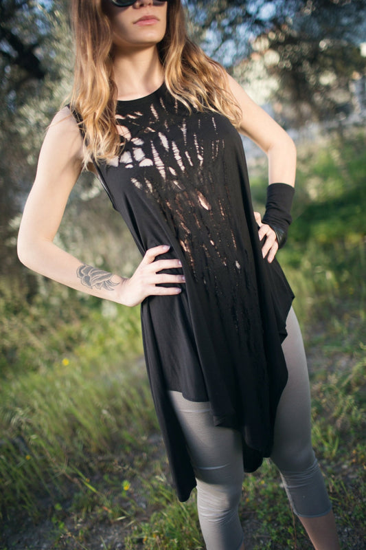 Women's Asymmetric Shredded Top