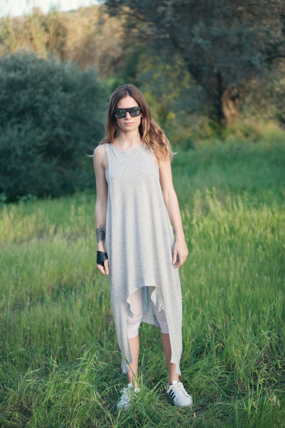 Loose Asymmetric Open Side Tunic Dress
