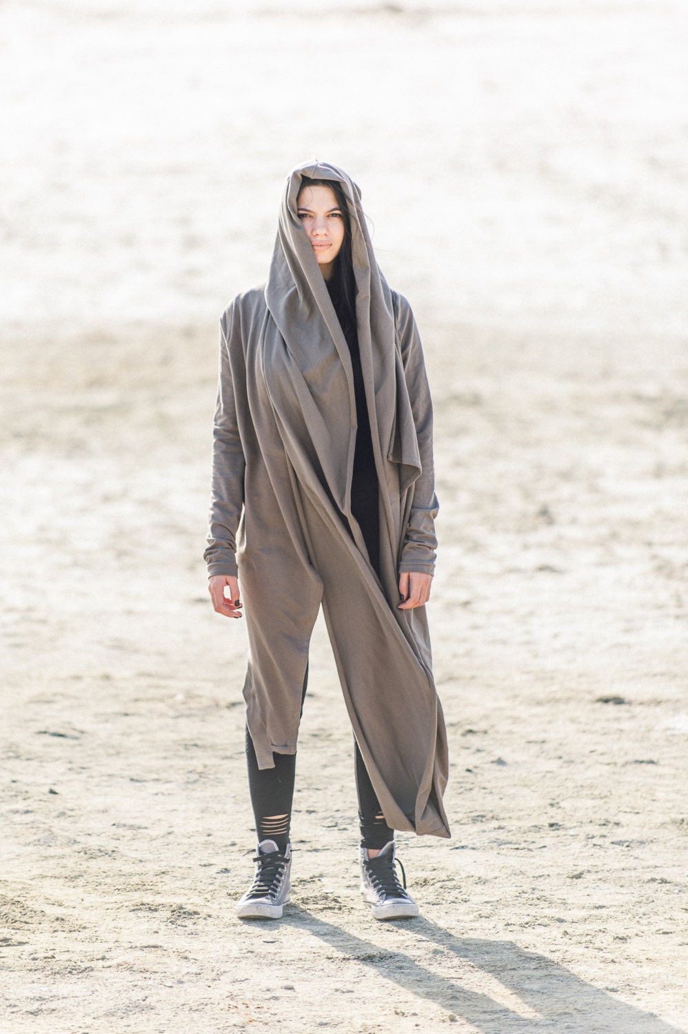 Futuristic Asymmetrical Hooded Jacket / Cyberpunk Jacket With Scarf / Women's Heavy Cotton Cardigan / Futuristic Clothing