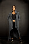 Cyberpunk Long Asymmetric Coat With Hood And Thumb Holes / Futuristic Fashion / Post Apocalyptic Clothing / Cotton Jacket