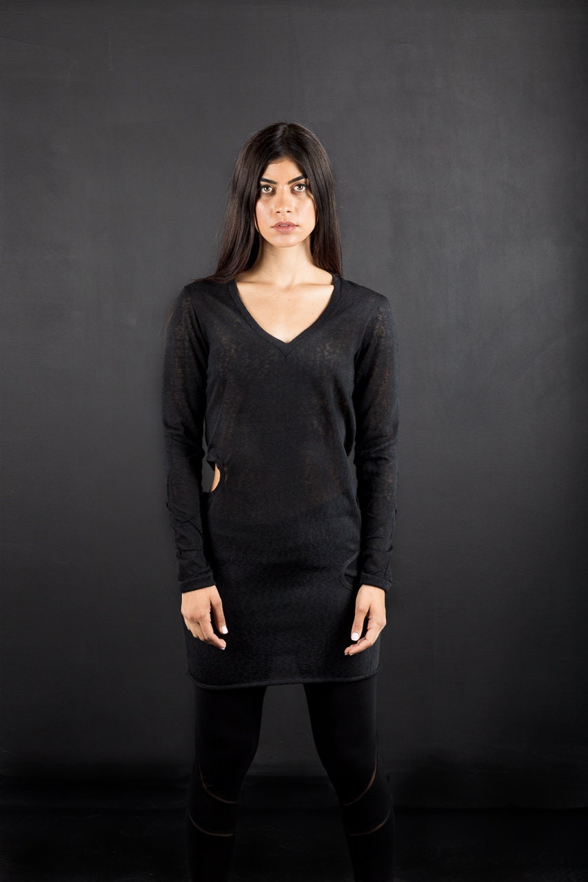 Edgy Long Sleeve Top With Side Splits