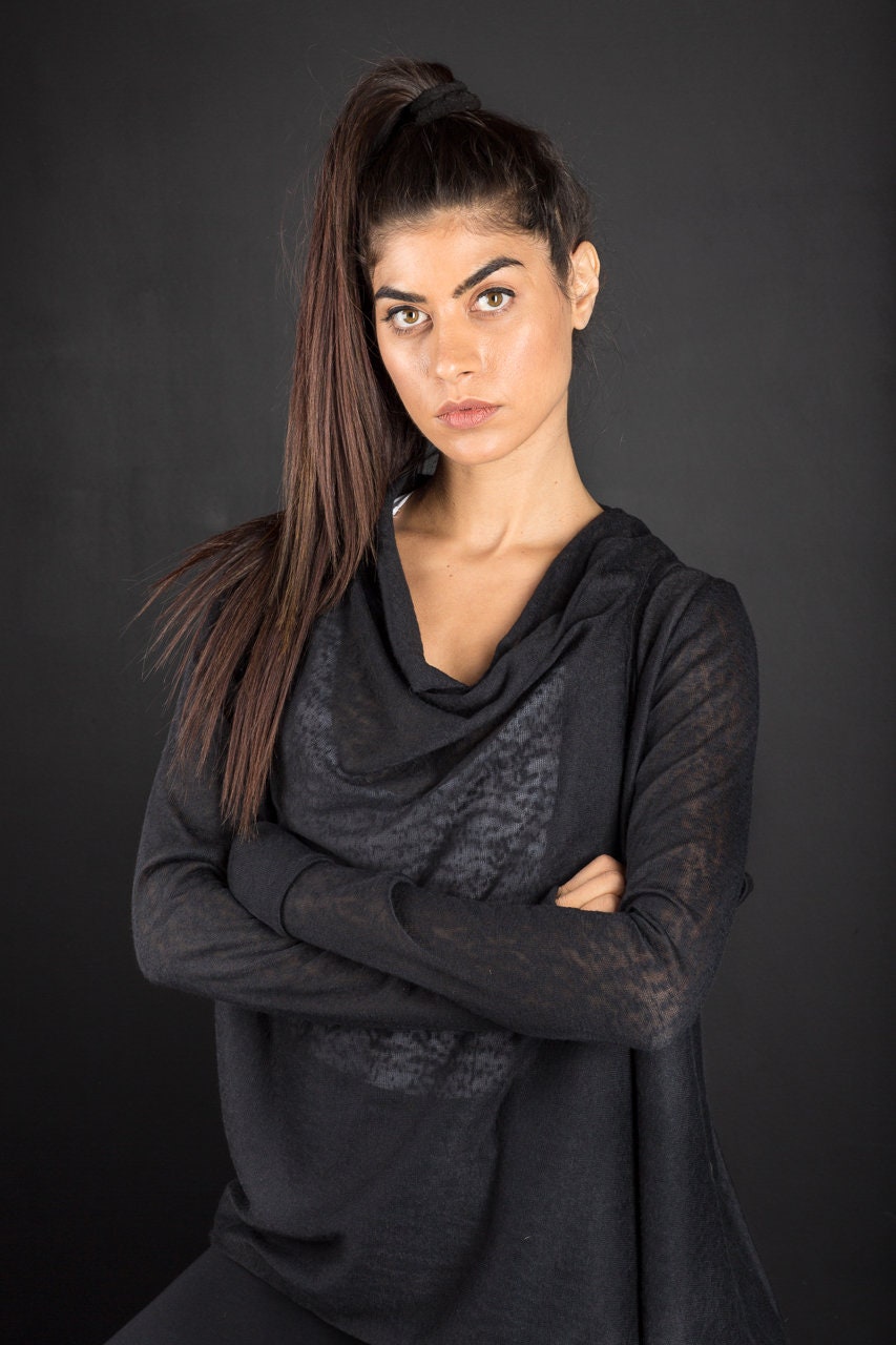 Women's Black Asymmetric Cotton Lycra Jacket