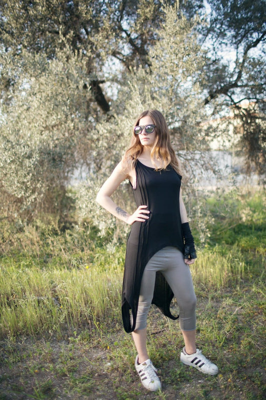 Asymmetric Biker-Style Long Top