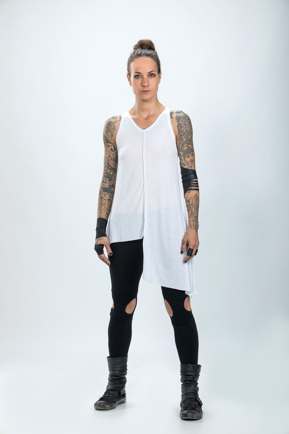 Asymmetric Backless Tank Top / Edgy Women's Asymmetric Top / Post Apocalyptic Tank Top