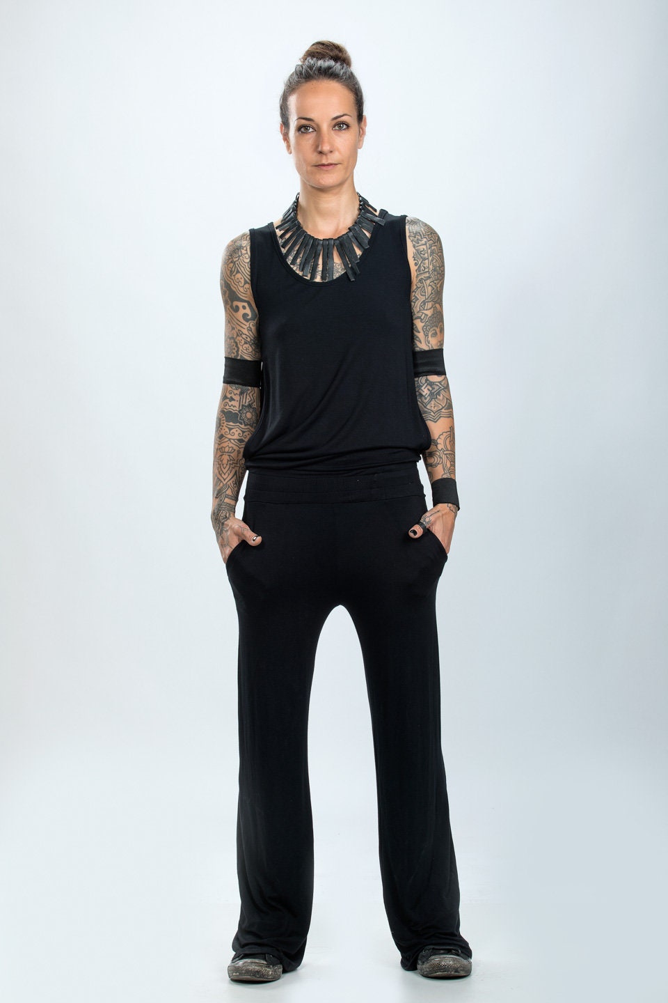 Black Open Sides Jumpsuit / Cut Out Side Jumpsuit / Edgy Retro Women's Jumpsuit