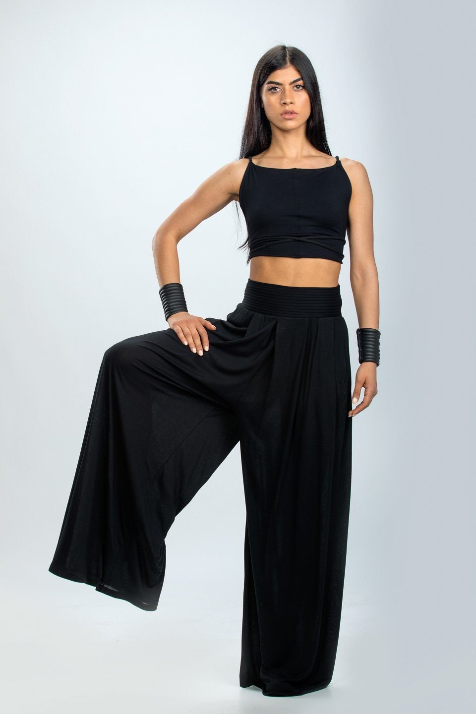 High Waist Wide Light Cotton Lycra Pants