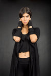 Loose Long Asymmetric Cardigan / Extravagant Jacket / Comfortable Cotton Casual Coat / Thumb Hole Sleeves / Cyberpunk Jacket