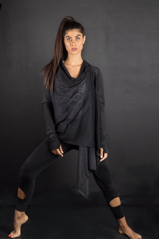 Women's Black Asymmetric Cotton Lycra Jacket