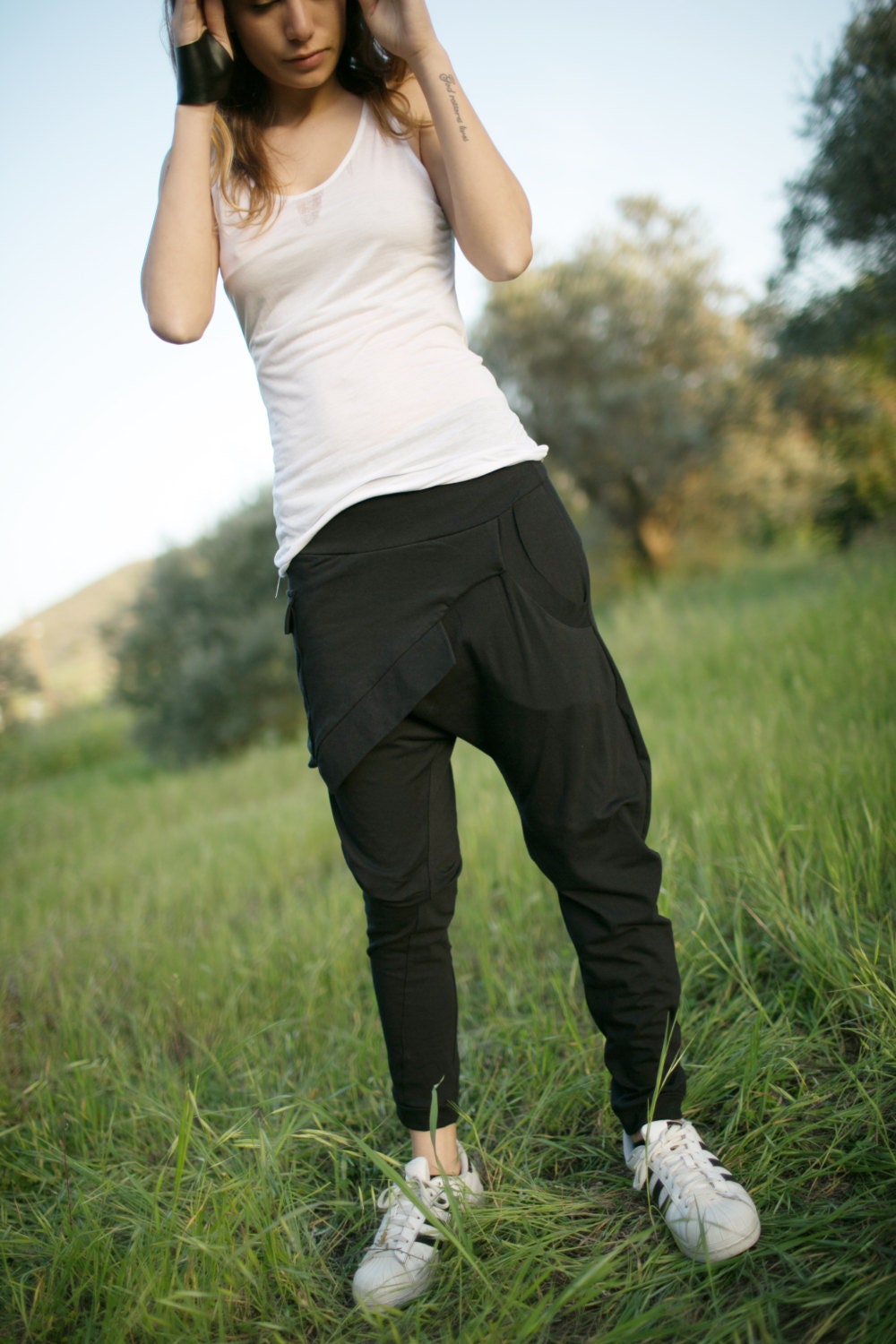 Drop Crotch Trousers With Skirt