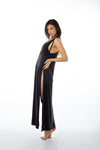 V-Neck Side Split Tunic Dress / Black Maxi Dress with Thigh High Splits / Sleeveless Long Top / Extravagant Long Top / Racer Back Top