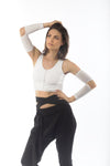 Women's White Fitted Crop Top / Edgy Backless Tank Top / Stretchy Sleeveless Top / Pleated Crop Top / Festival Rave Top / Asymmetric / Casual Short Tee