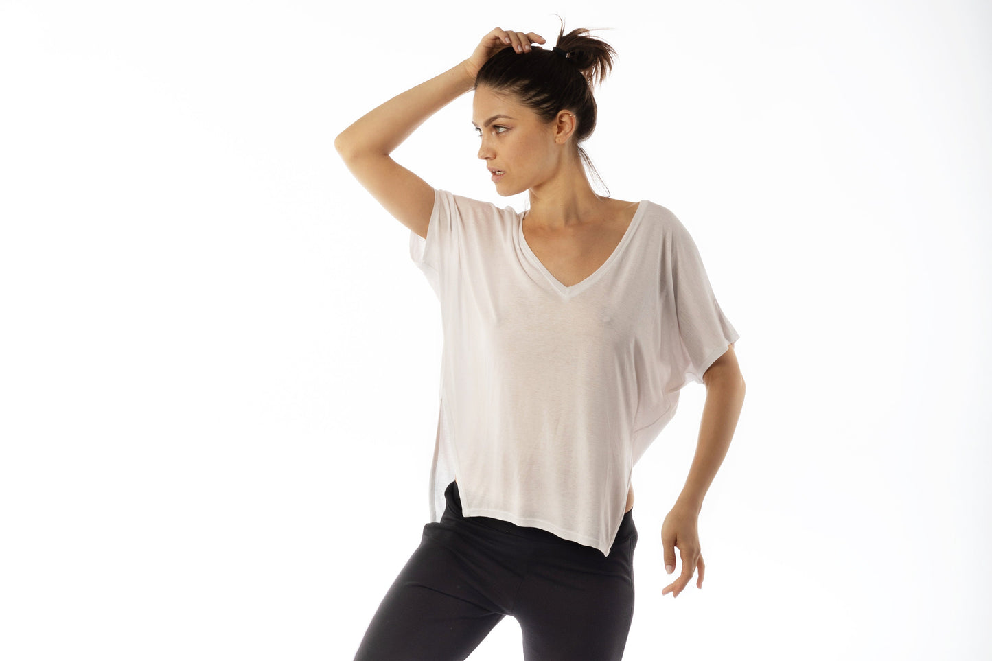 Women's V Neck Loose Dolman Sleeves Tee