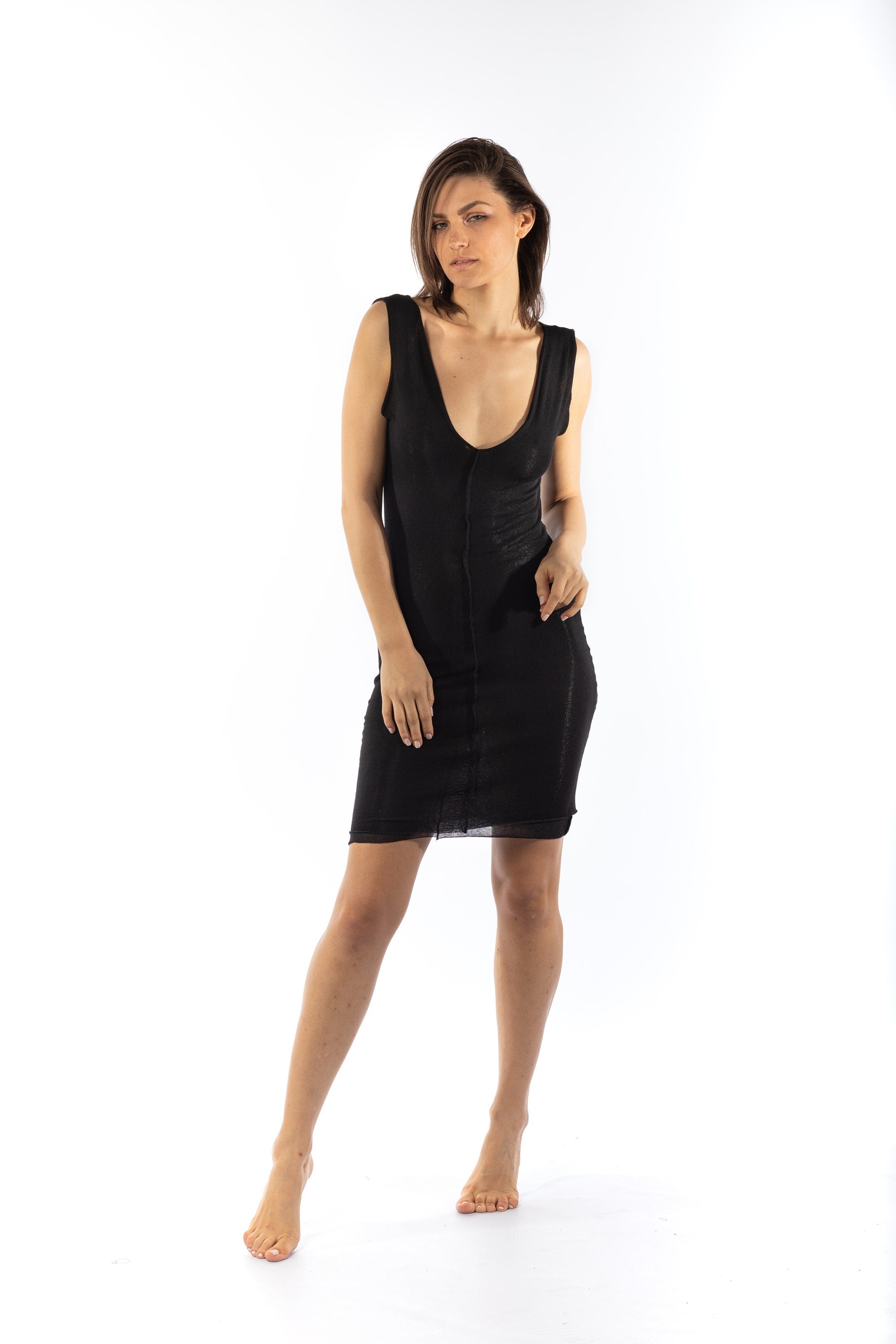Deep V Backless Pencil Tank Dress