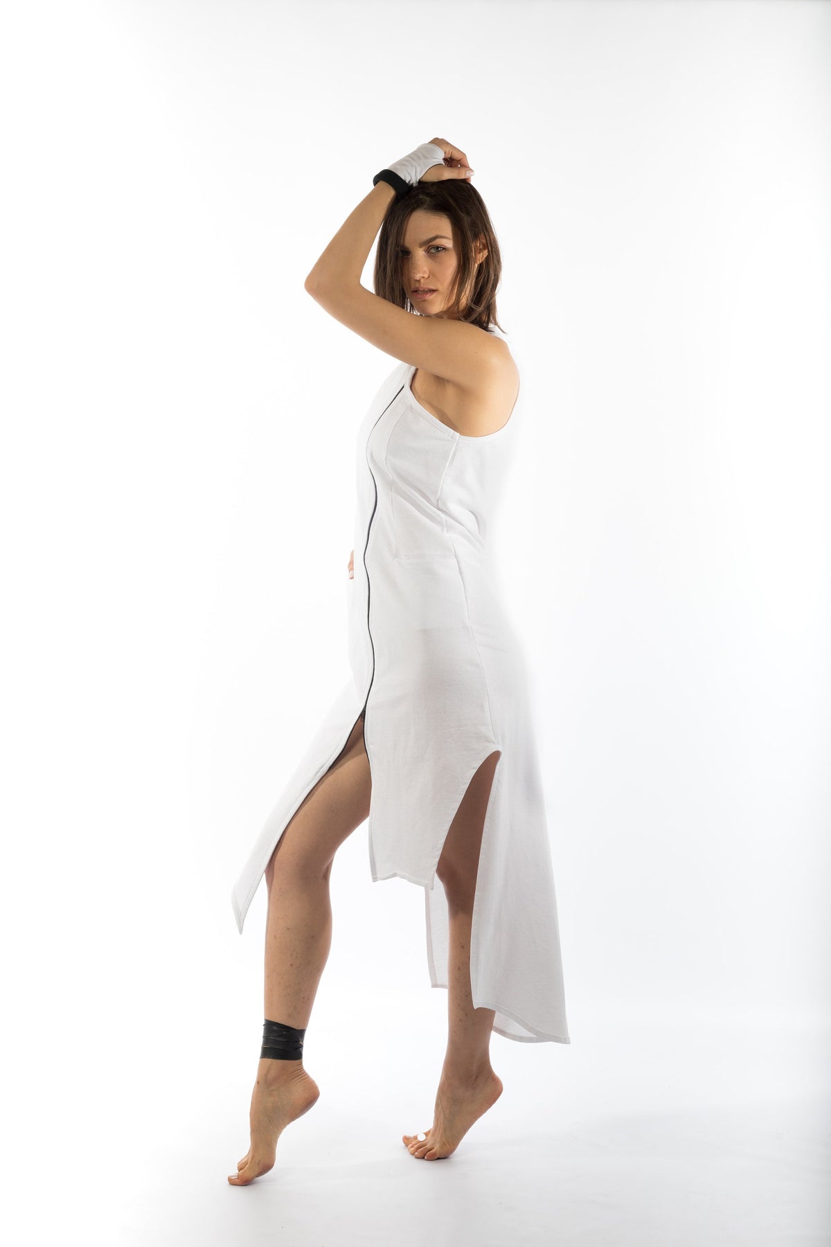Sleeveless Front Zipper Asymmetric Dress