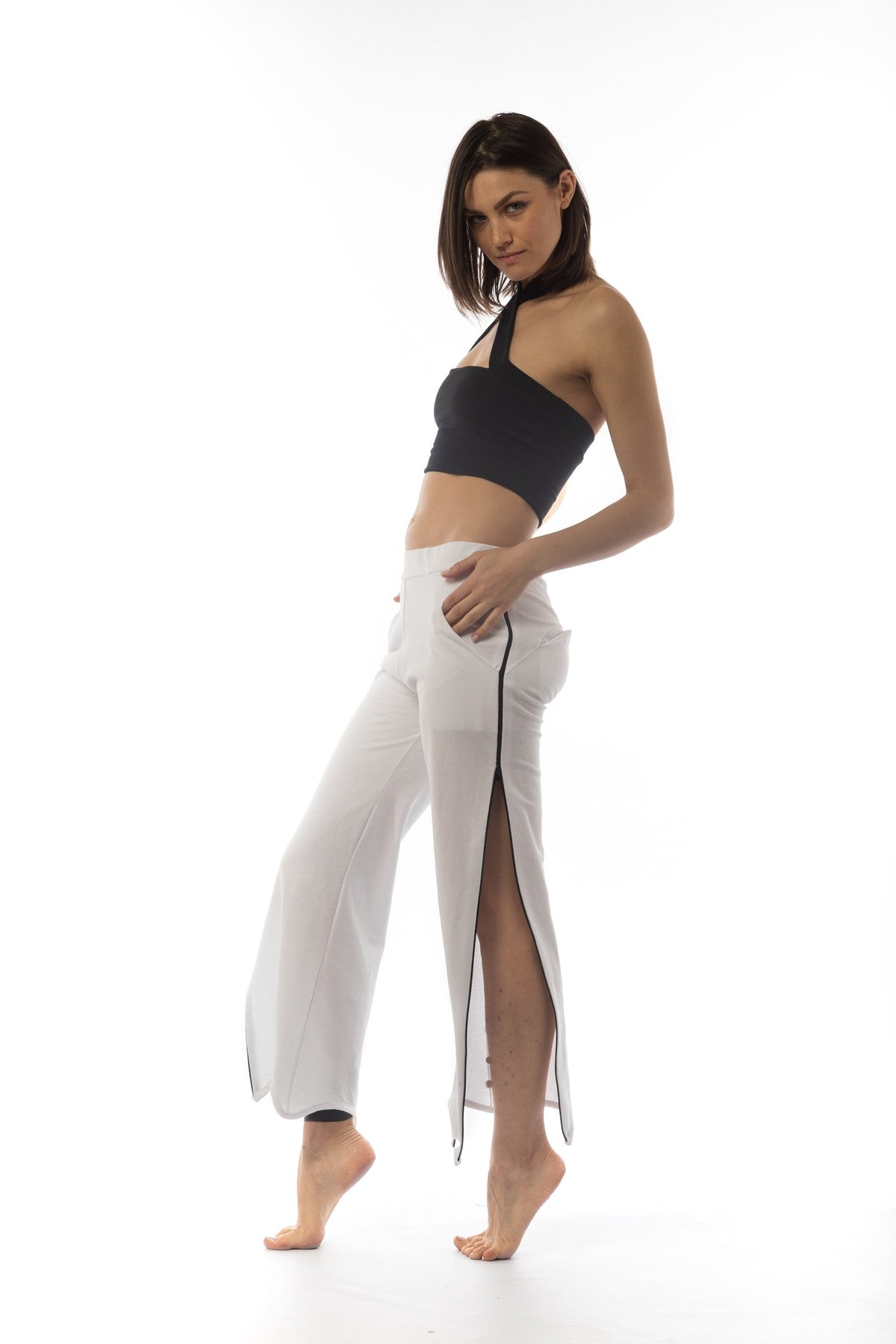 Bootcut Side Zip Pants Elastic Waist