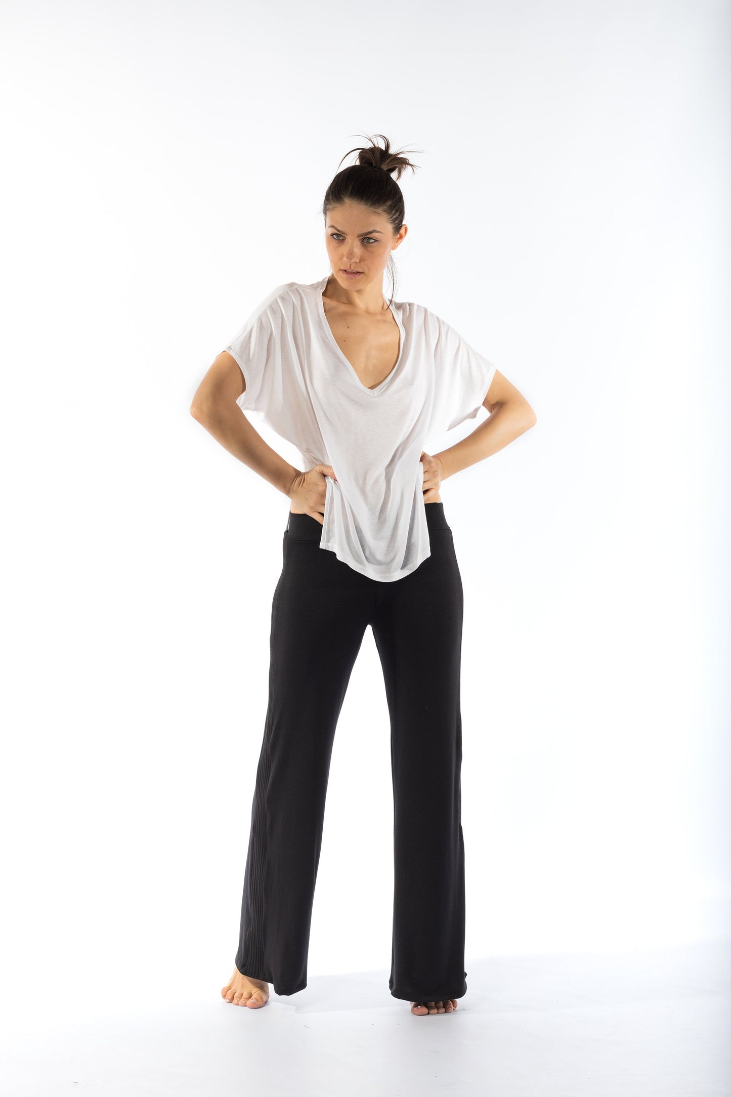 Women's V Neck Loose Dolman Sleeves Tee