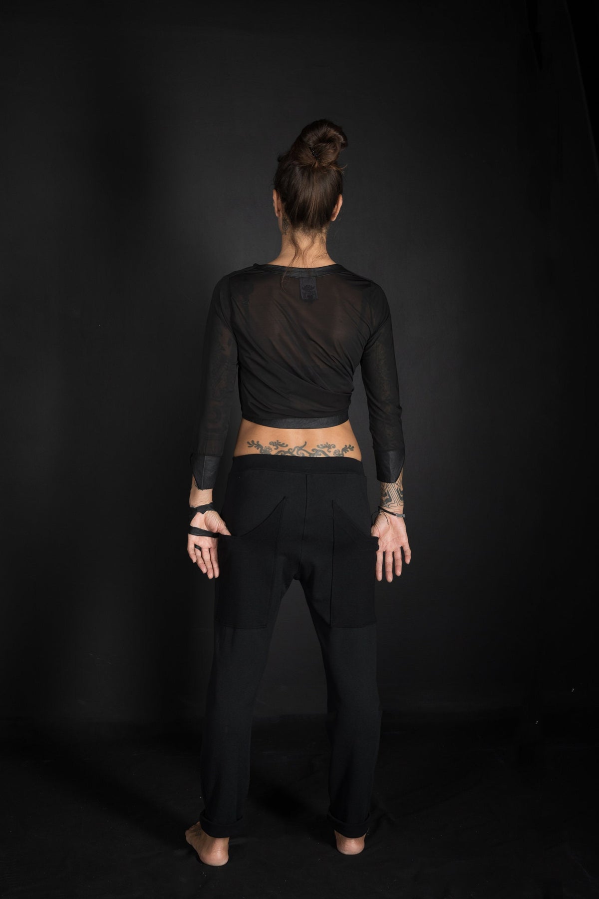 Basic Elastic Waist Back Pockets Pants