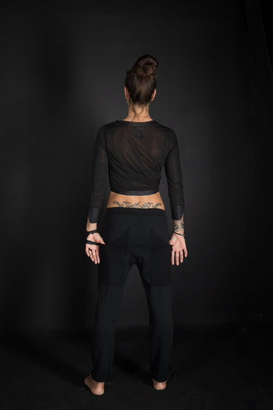 Basic Elastic Waist Back Pockets Pants