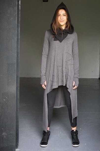 Biker Style Stitched Asymmetric Long Top