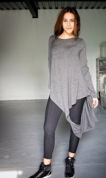 Two Ways Multi Functional Top / Asymmetrical Long Sleeve Blouse / Edgy Relaxed Futuristic Top / Pleated Sleeves Top