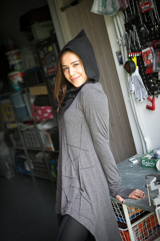 Biker Style Stitched Asymmetric Long Top