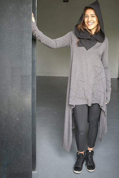 Biker Style Stitched Asymmetric Long Top