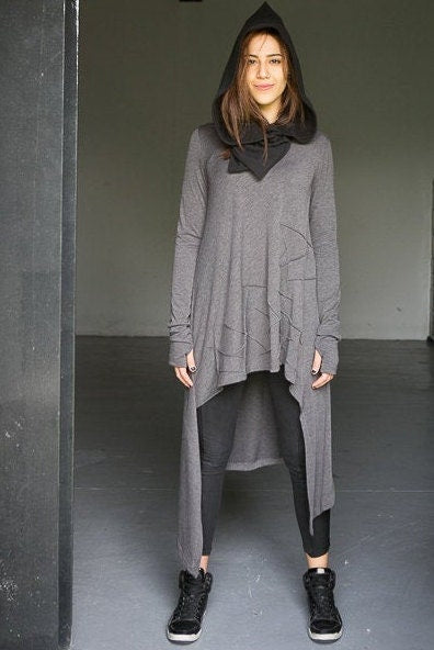 Biker Style Stitched Asymmetric Long Top
