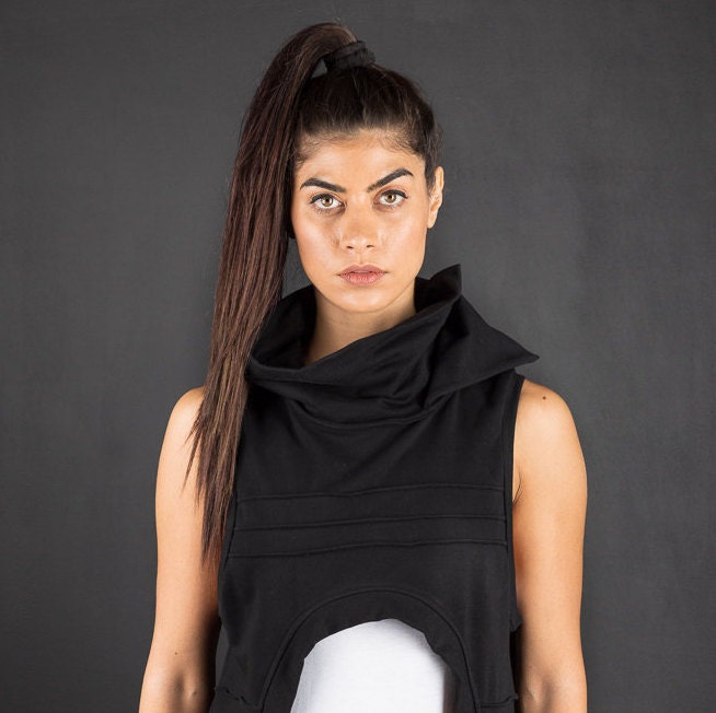 Asymmetric Cyber Vest with High Collar and Pockets
