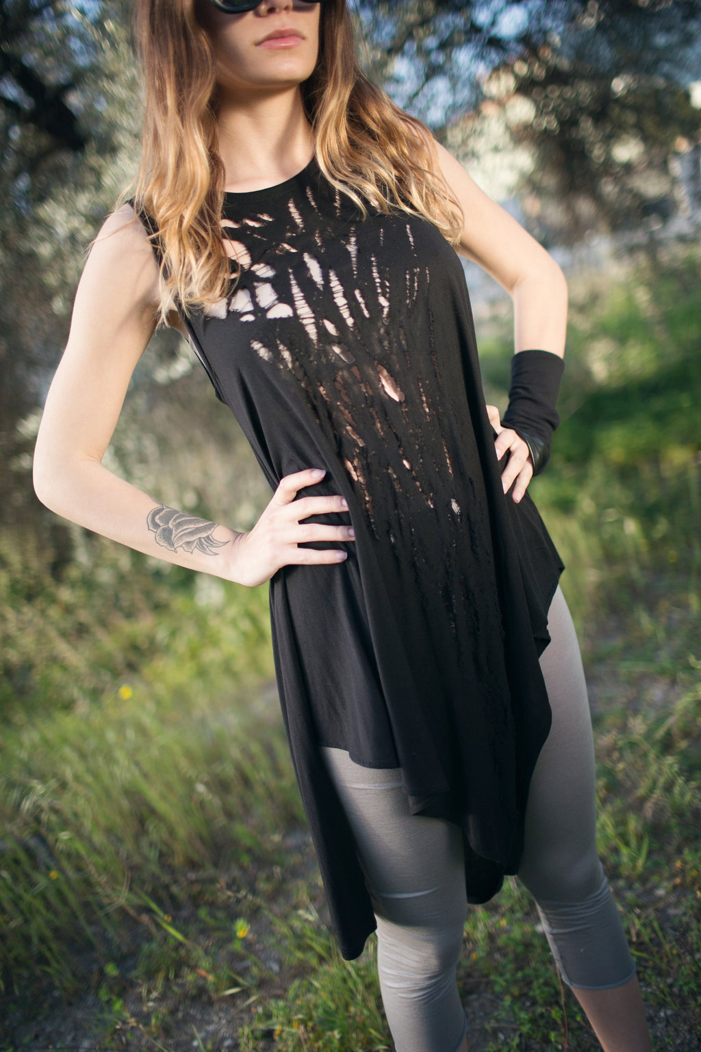 Women's Asymmetric Shredded Top