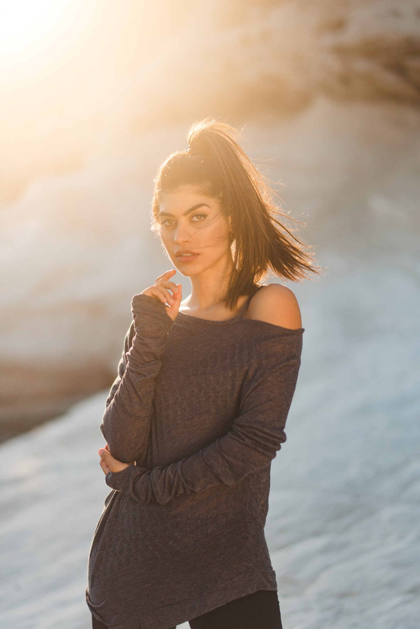 Women's Oversized Off The Shoulder Cotton Polyester Top