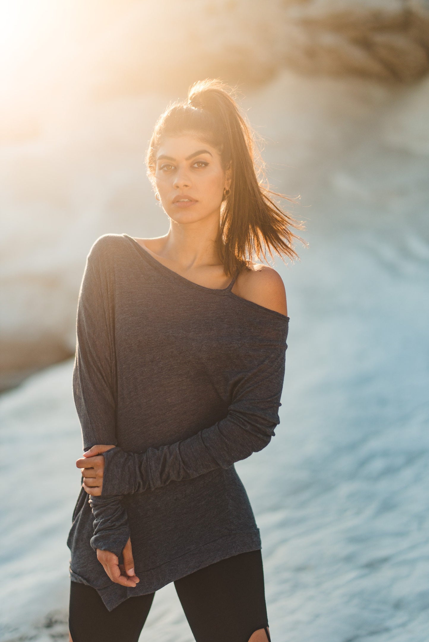 Women's Oversized Off The Shoulder Cotton Polyester Top