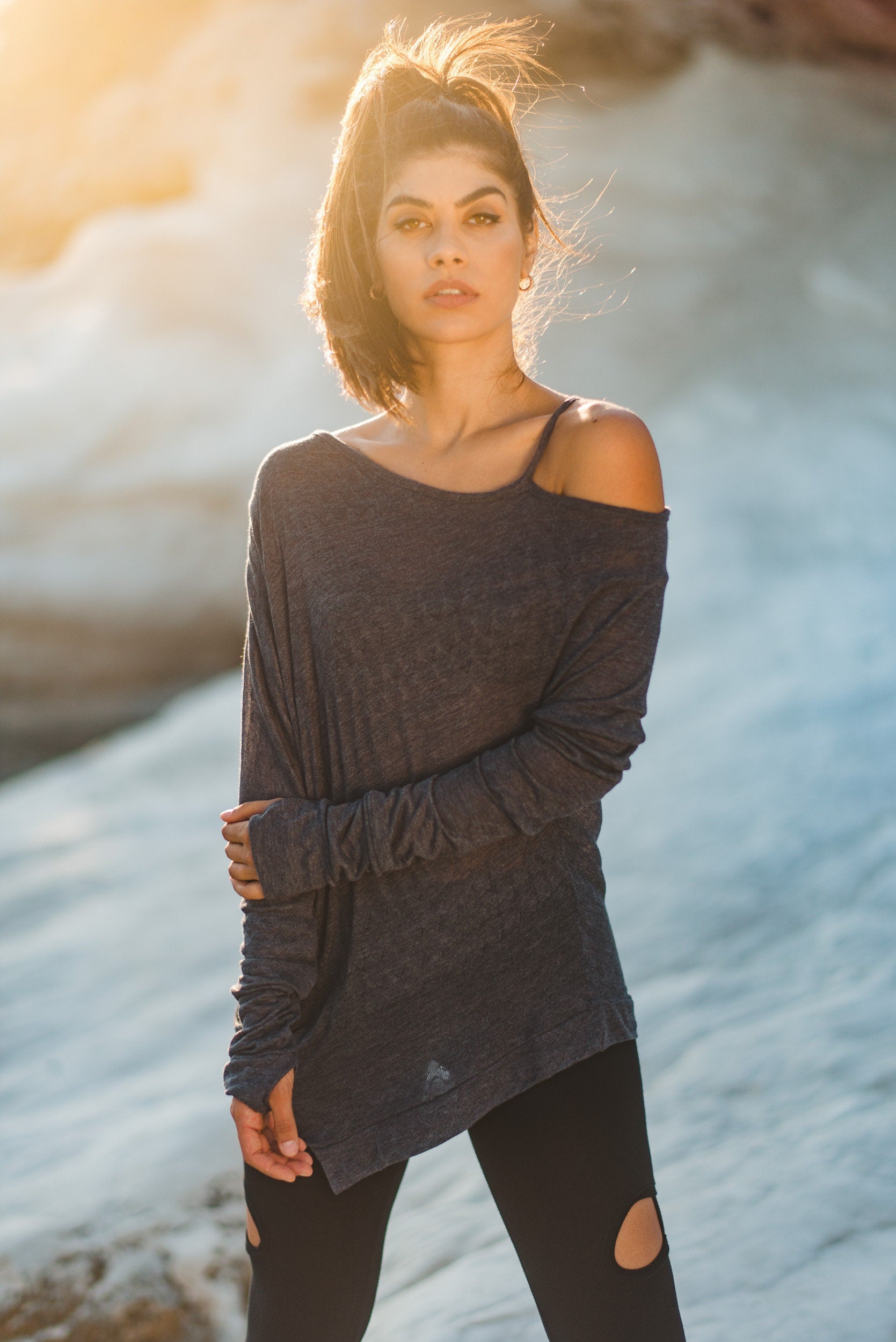 Women's Oversized Off The Shoulder Cotton Polyester Top