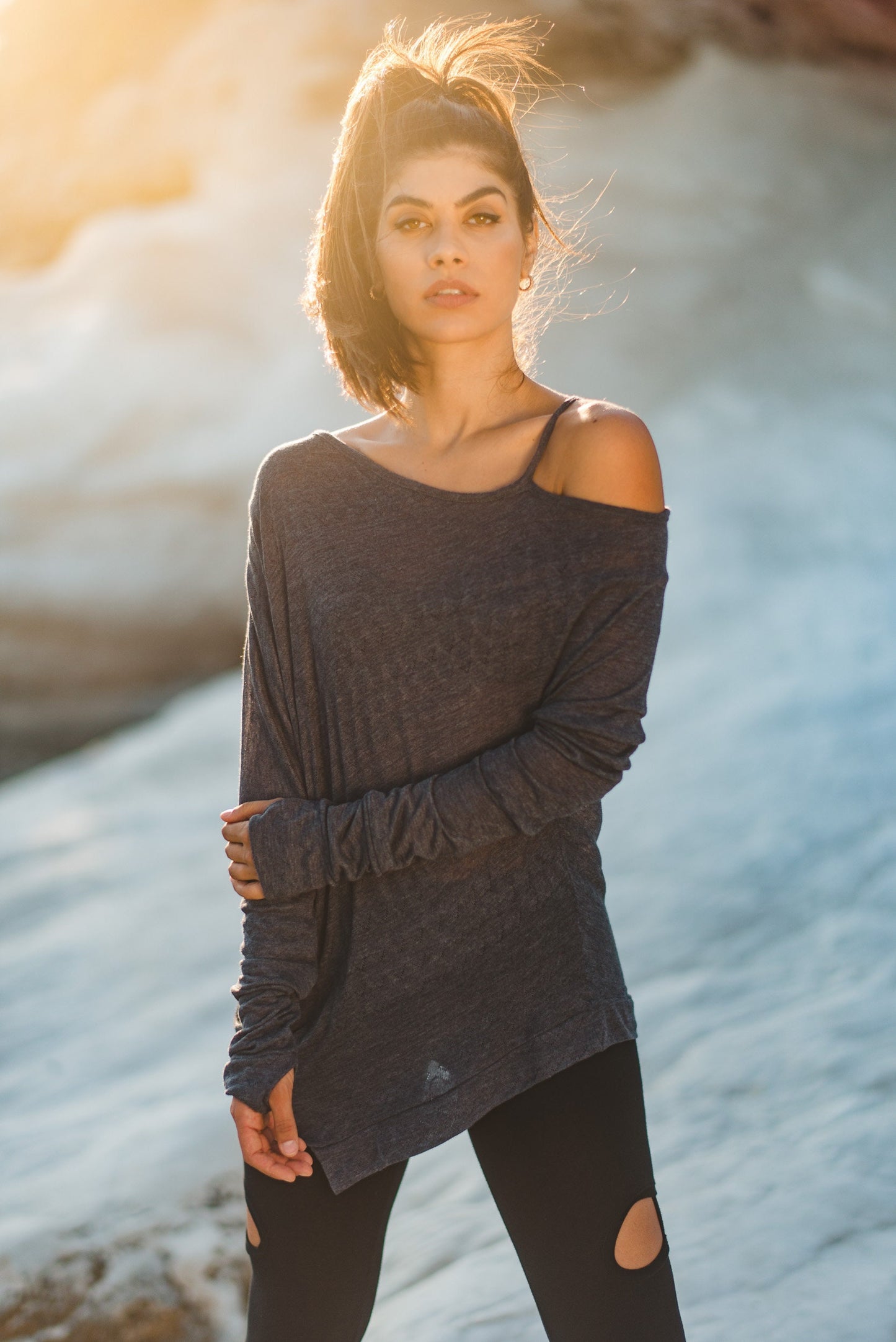 Women's Oversized Off The Shoulder Cotton Polyester Top