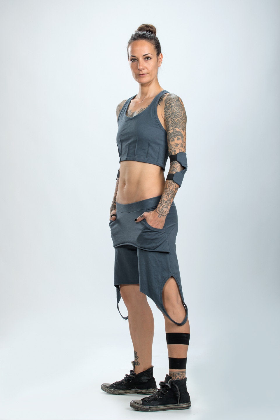 Asymmetric Cargo Capri Pants / Ladies Capri Pants / Cyberpunk Capri Pants