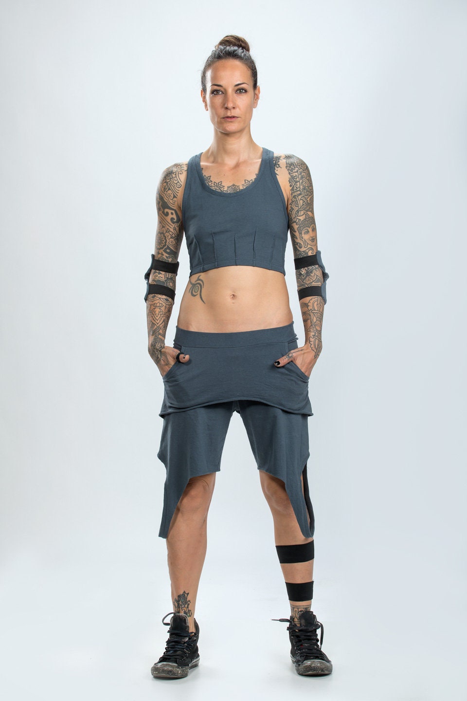 Asymmetric Cargo Capri Pants