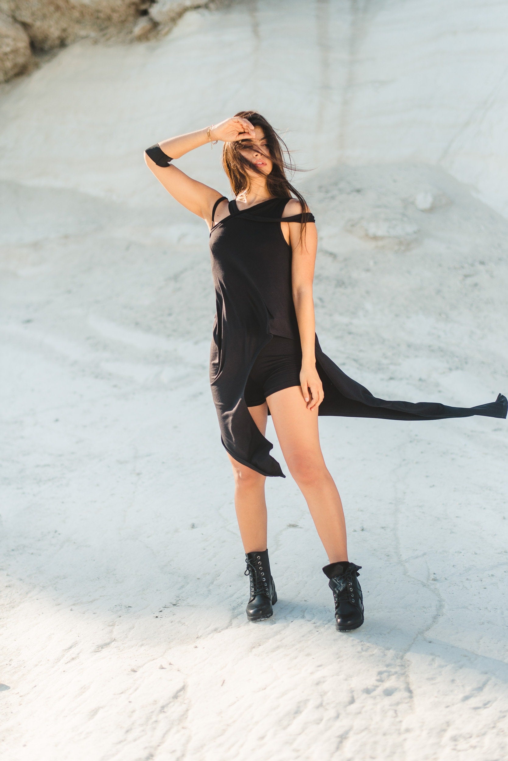 Asymmetric Sleeveless Edgy Tunic Top / Post Apocalyptic / Cyberpunk Women's Long Top / Black Top Avant Garde Clothing / Extravagant Casual Black Top