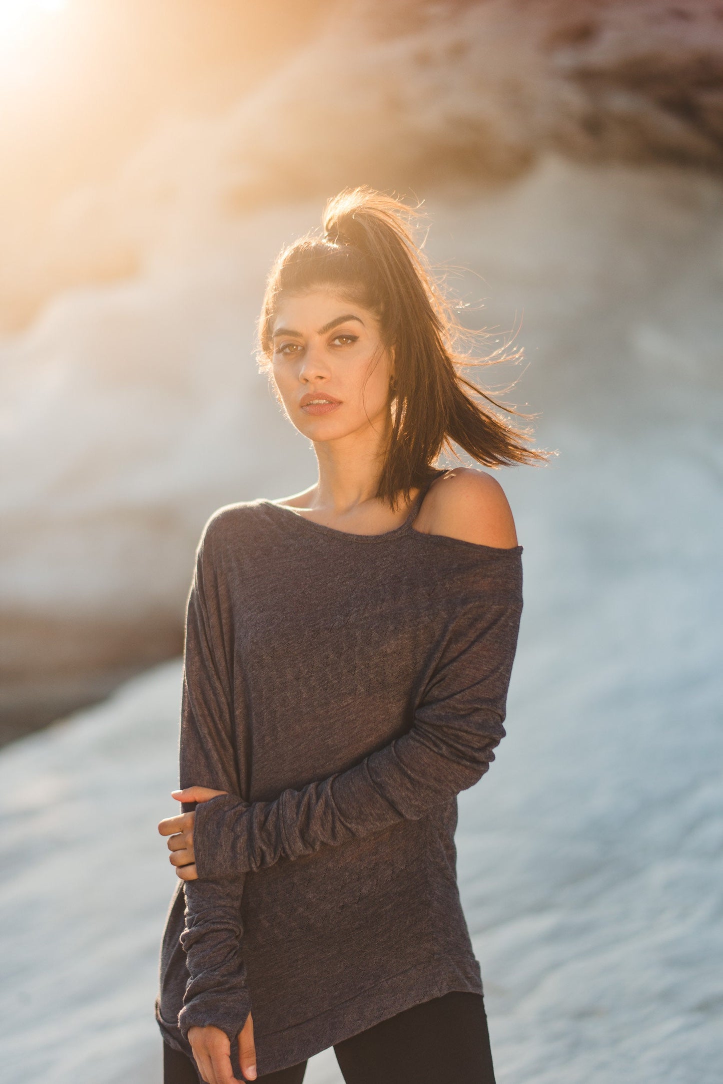 Women's Oversized Off The Shoulder Cotton Polyester Top