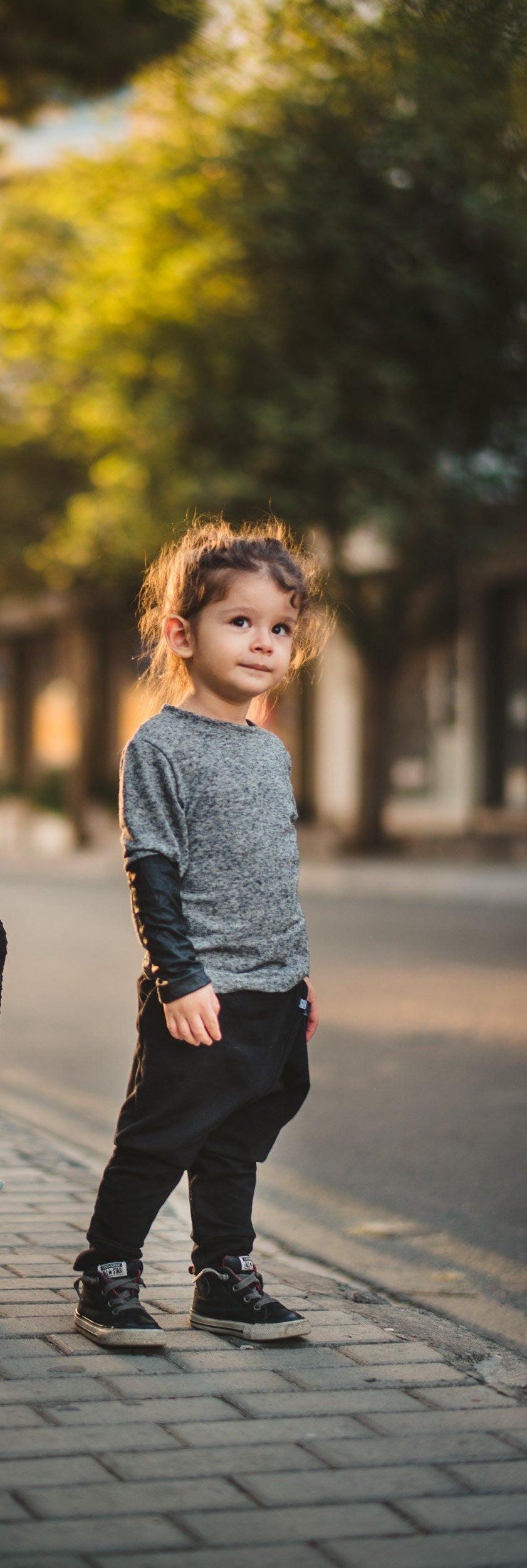 Cotton Boys Long Sleeve Top With Leather Sleeve Detail