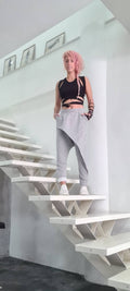Drop Crotch Pants Layered With Skirt
