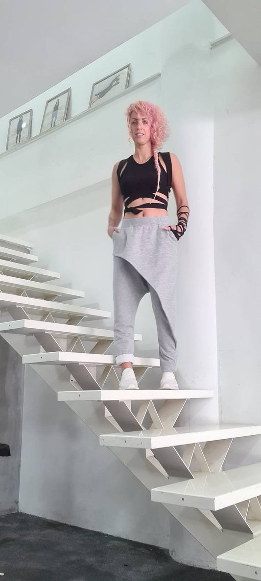 Drop Crotch Pants Layered With Skirt