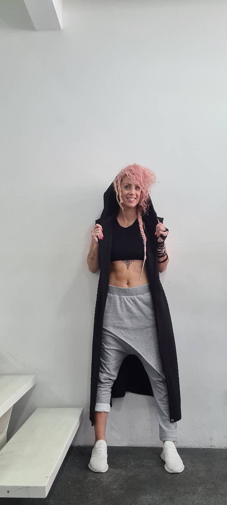 Drop Crotch Pants Layered With Skirt