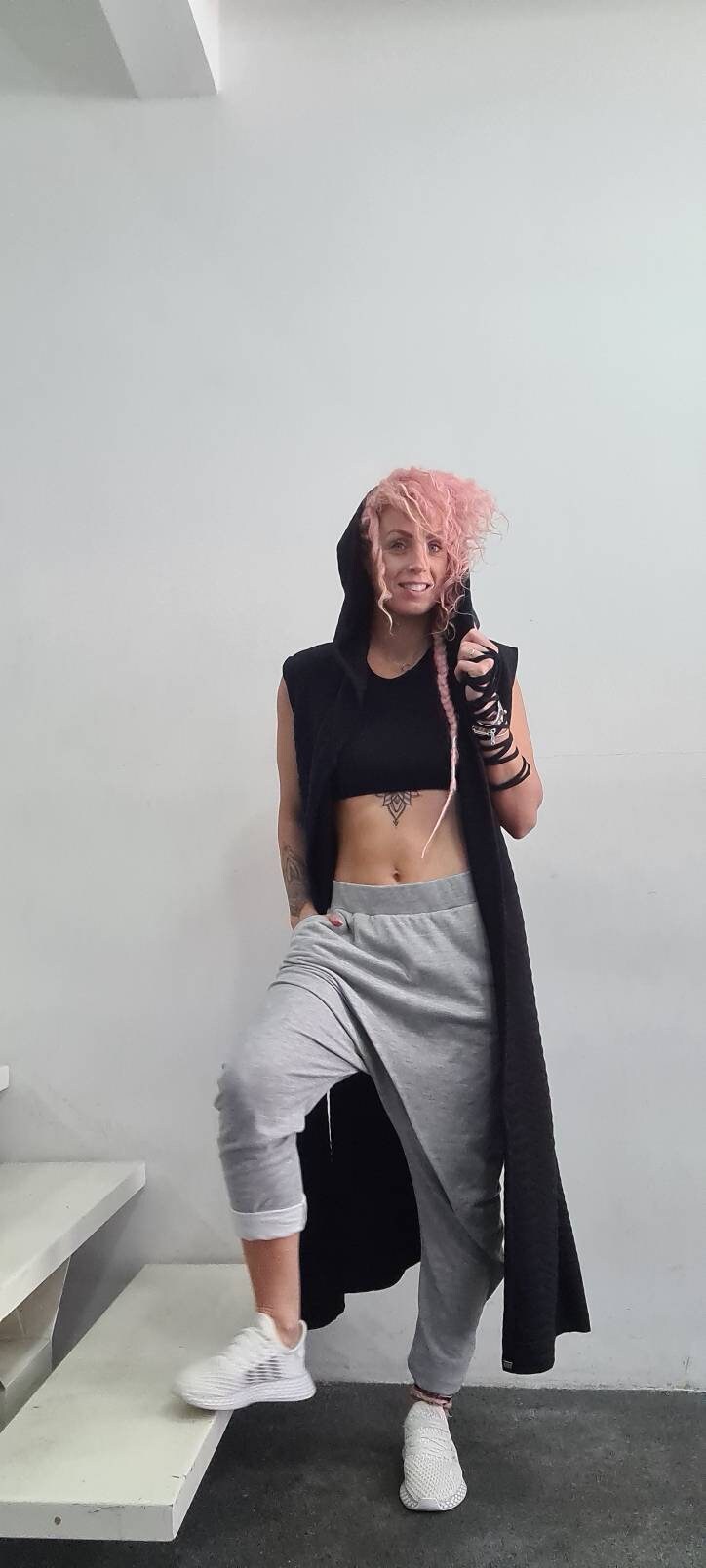 Drop Crotch Pants Layered With Skirt