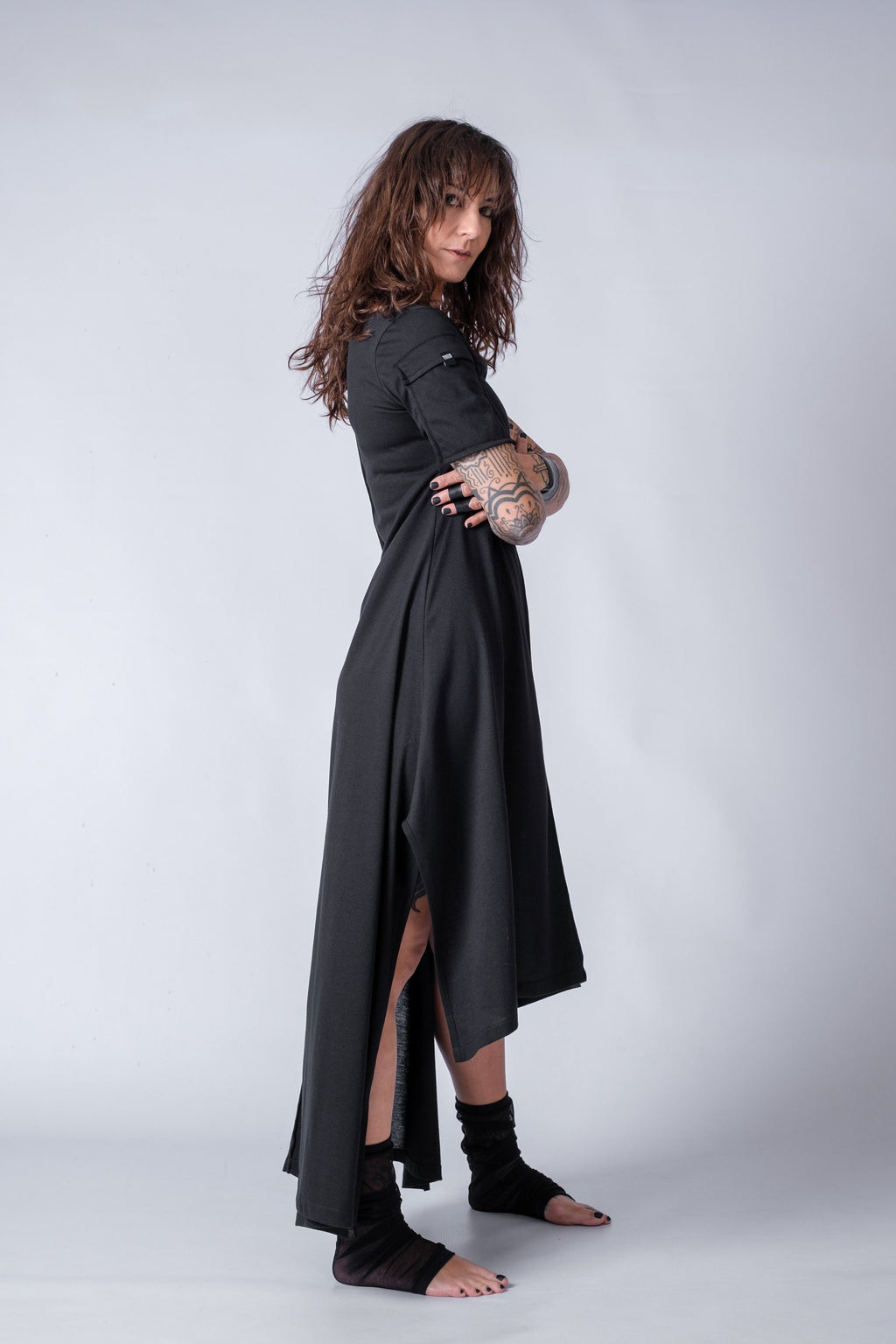 Asymmetric Short Sleeve Long Dress