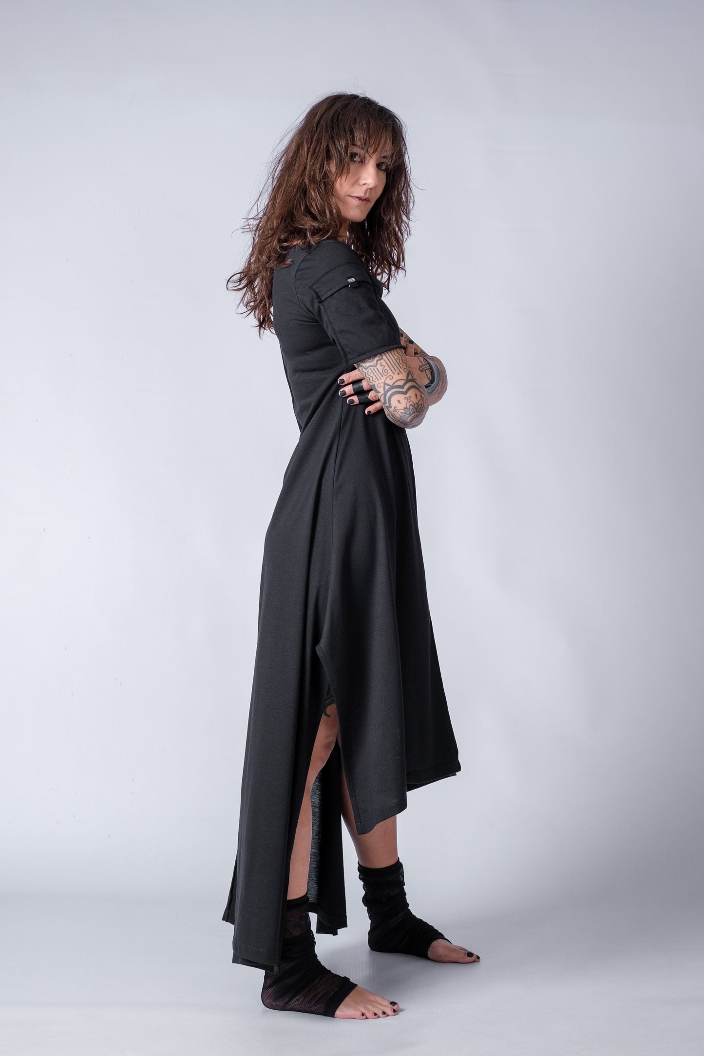 Asymmetric Short Sleeve Long Dress