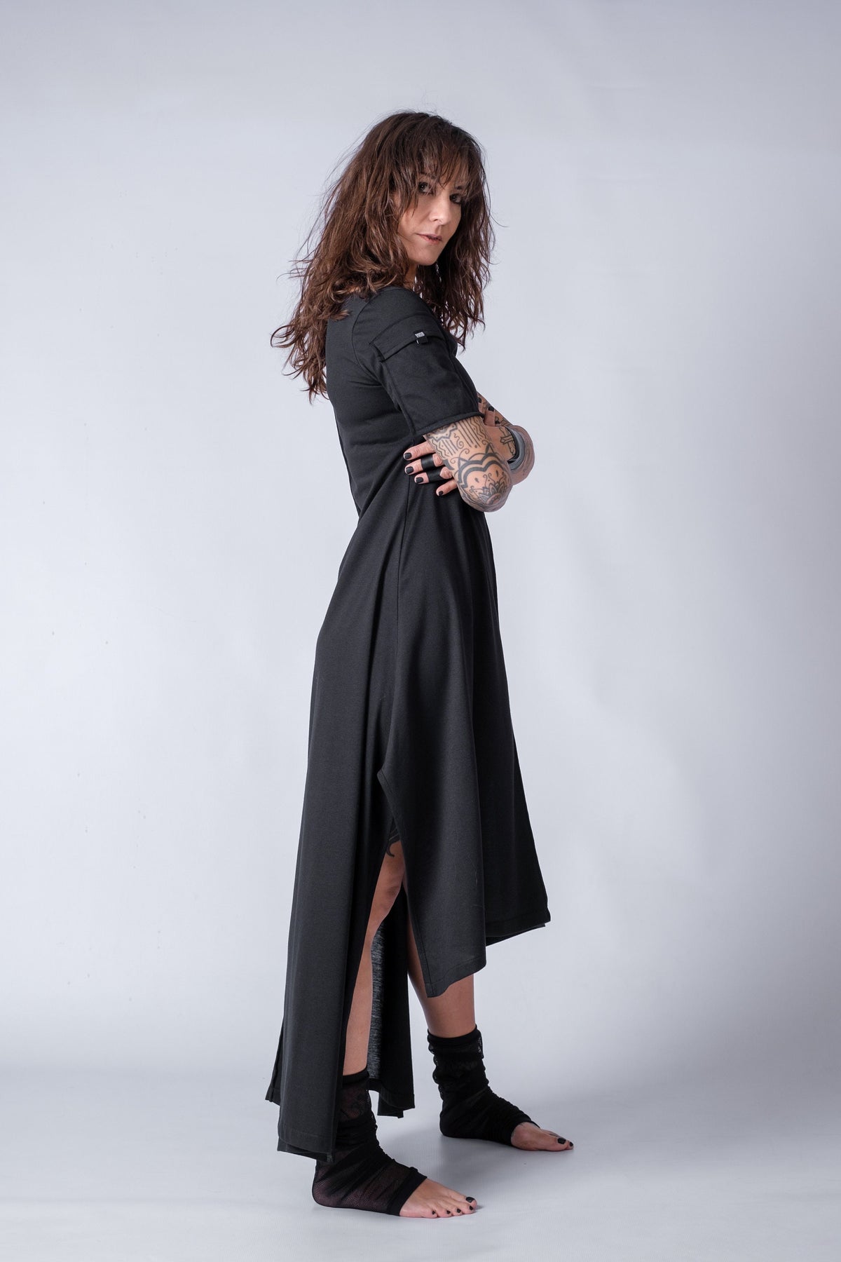 Asymmetric Short Sleeve Long Dress