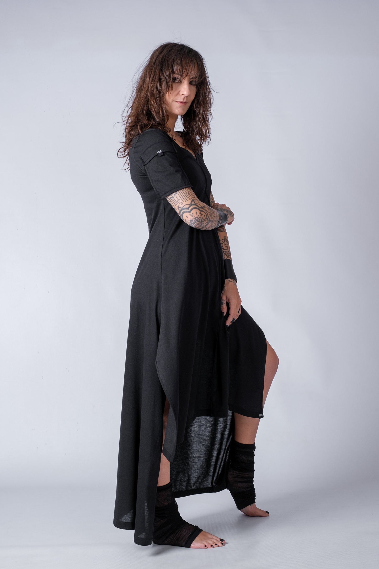 Asymmetric Short Sleeve Long Dress