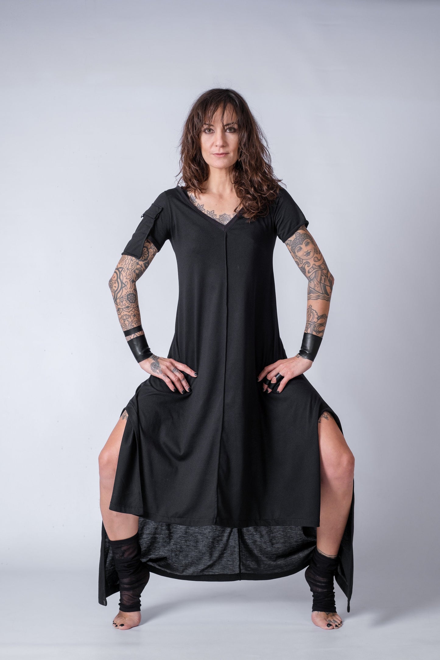 Asymmetric Short Sleeve Long Dress